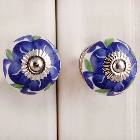 White Navy Blue Hand Painted Knob